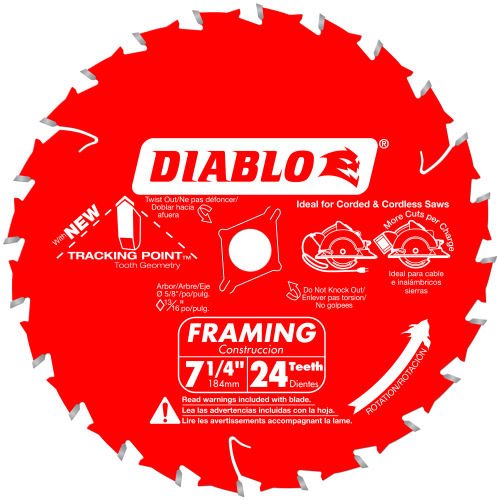 Diablo 7‑1/4 in. x 24 Tooth Framing Saw Blade  #D0724W/A