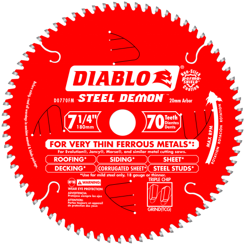 DIABLO - STEEL DEMON 7‑1/4 in. x 70 Tooth Metal Cutting Saw Blade Metal Cutting -20mm Arbor