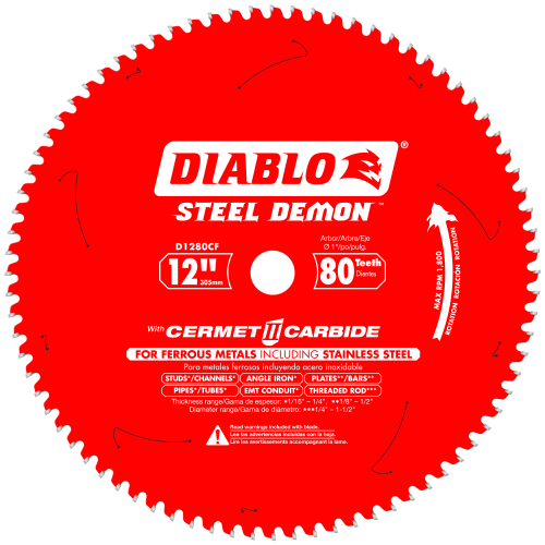 DIABLO - STEEL DEMON 12 in. x 80 Tooth Cermet Metal and Stainless Steel Cutting Saw Blade Thin Metal Cutting