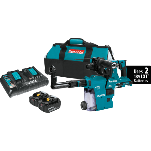 Makita XRH08PTW 18V X2 LXT® (36V) Brushless Cordless 1‑1/8 AVT® Rotary Hammer Kit, accepts SDS‑PLUS bits w/ HEPA Dust Extractor (5.0Ah)